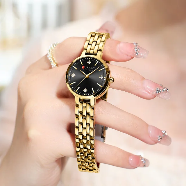 CURREN Luxury Women's Rhinestones Dial Quartz Watch Stainless Steel Band Stylish Elegant Ladies Wristwatches