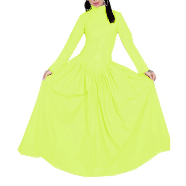 Shiny Long Sleeve Floor Length Pleated Dress 3