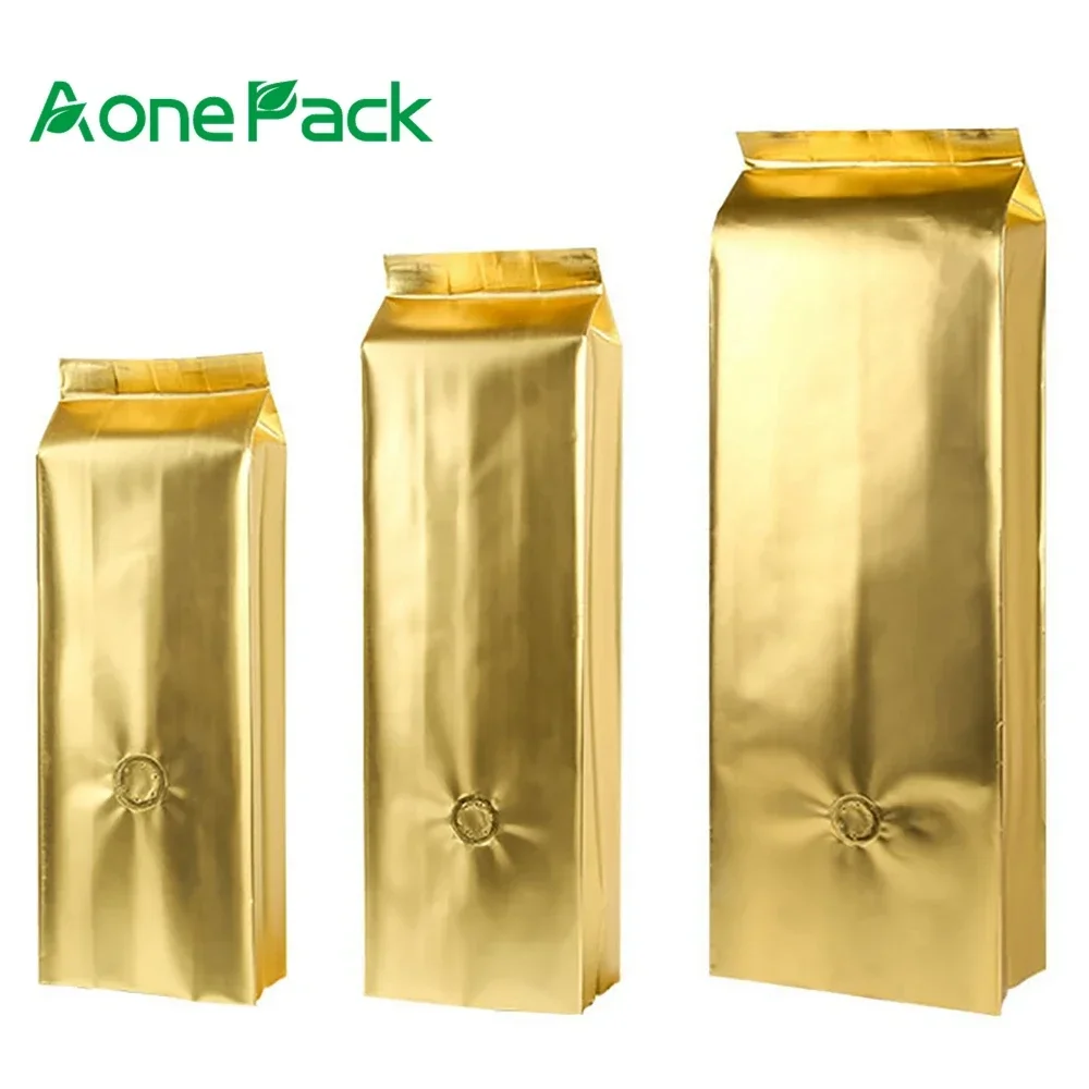 

50pcs Smell Proof Gold 250g 500g 1kg Coffee Bean Roasted Package Custom Print Aluminum Foil One Way Valve Tea Food Storage Bag
