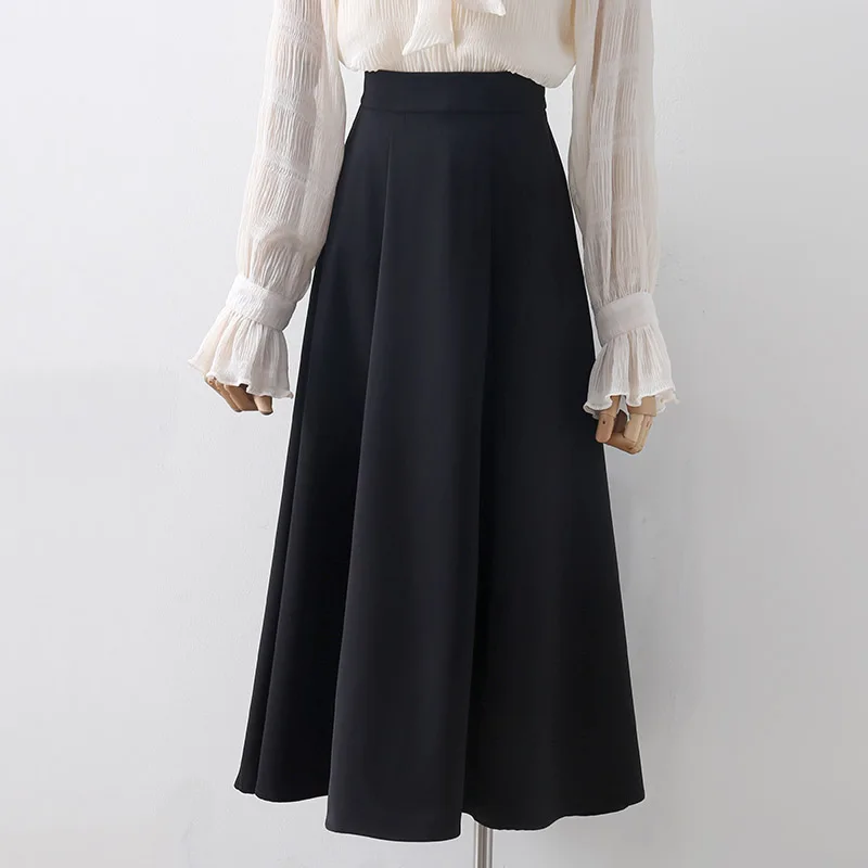 

Solid Long Women Skirts Summer Vintage 2023 High Waist A-Line Knee-Length Elegant Office Lady Clothing Top Quality