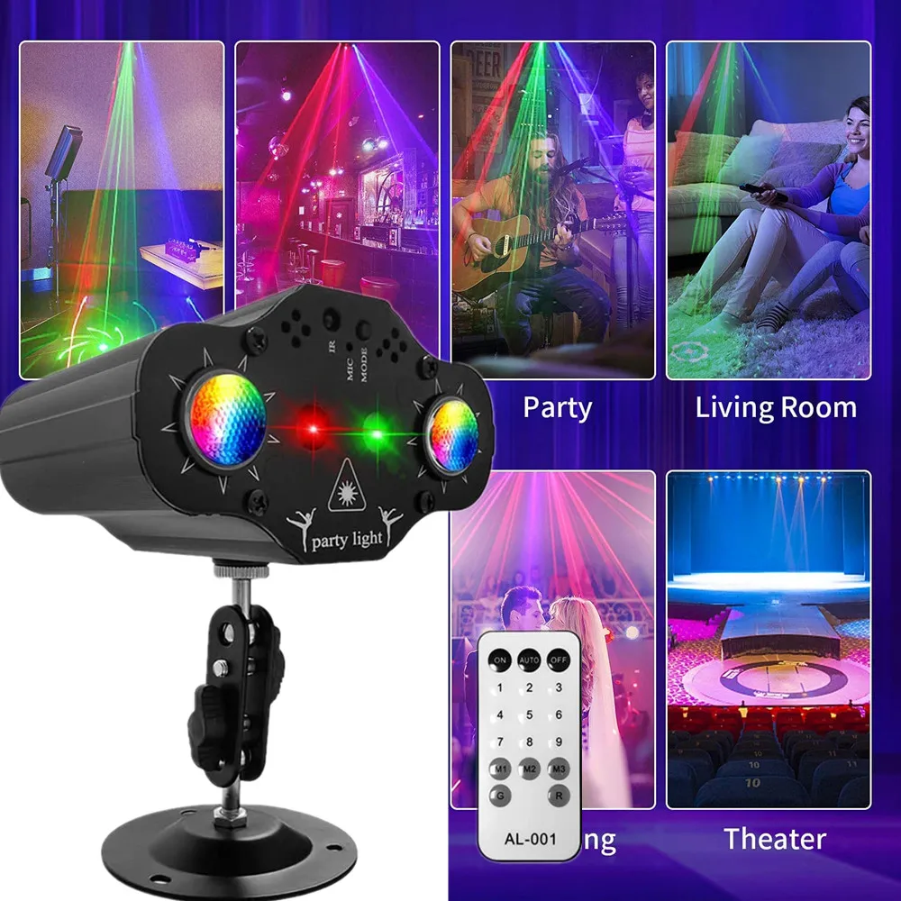 Stage Party Disco Lights Laser Projection Lights Voice Control Red Blue Green Strobe Lights DJ Club Home Party Decorative Lights