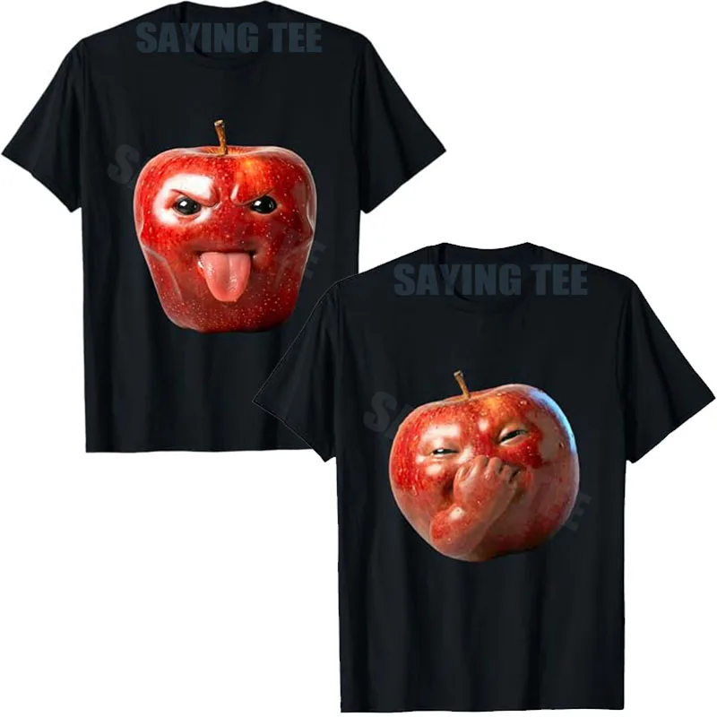 Y2k Sigma Silly Apple Tongue Out Face Apple Fruit Meme T-Shirt Herrenmode Gen Z Humor Sarkastischer Witz Spruch T-Shirt Streetwear