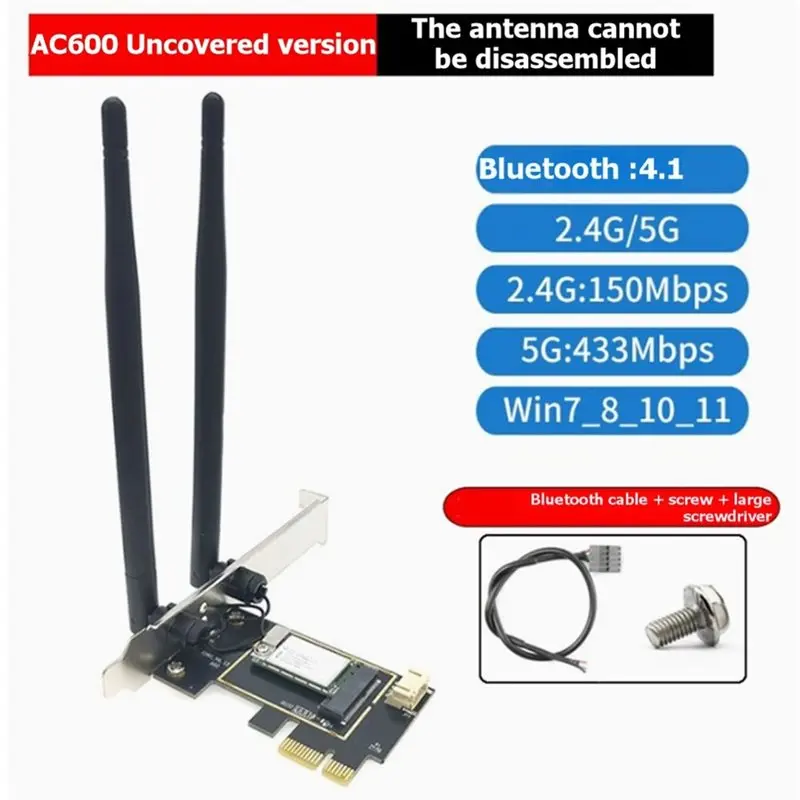 AC600 무선 Wifi 어댑터 카드 PCI-E 600Mbps 2.4G/5G Windows 7 8 10 11용 듀얼 밴드 블루투스 네트워크 카드