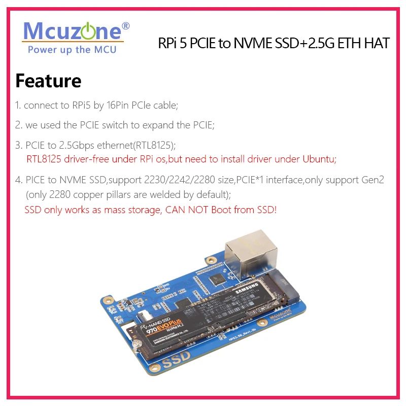 Raspberry pi Pcie para Ssd Nvme Mps2.5g Ssd 2.5g Eth Hat Rtl8125 Osubuntu 228022422230 Tamanho Ssd - Imagem 6