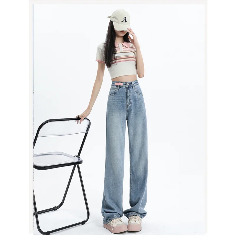 

Women Blue Jeans Streetwear High Waist American Wide Leg Pants Y2K Style Fashion Vintage Female NEW Autumn Straight Trousers