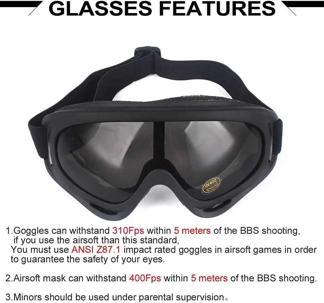 zlangsports Tactical Foldable Half Face Airsoft Paintball Mask with UV Protection Goggles Ear Protection Metal Mesh Military CS