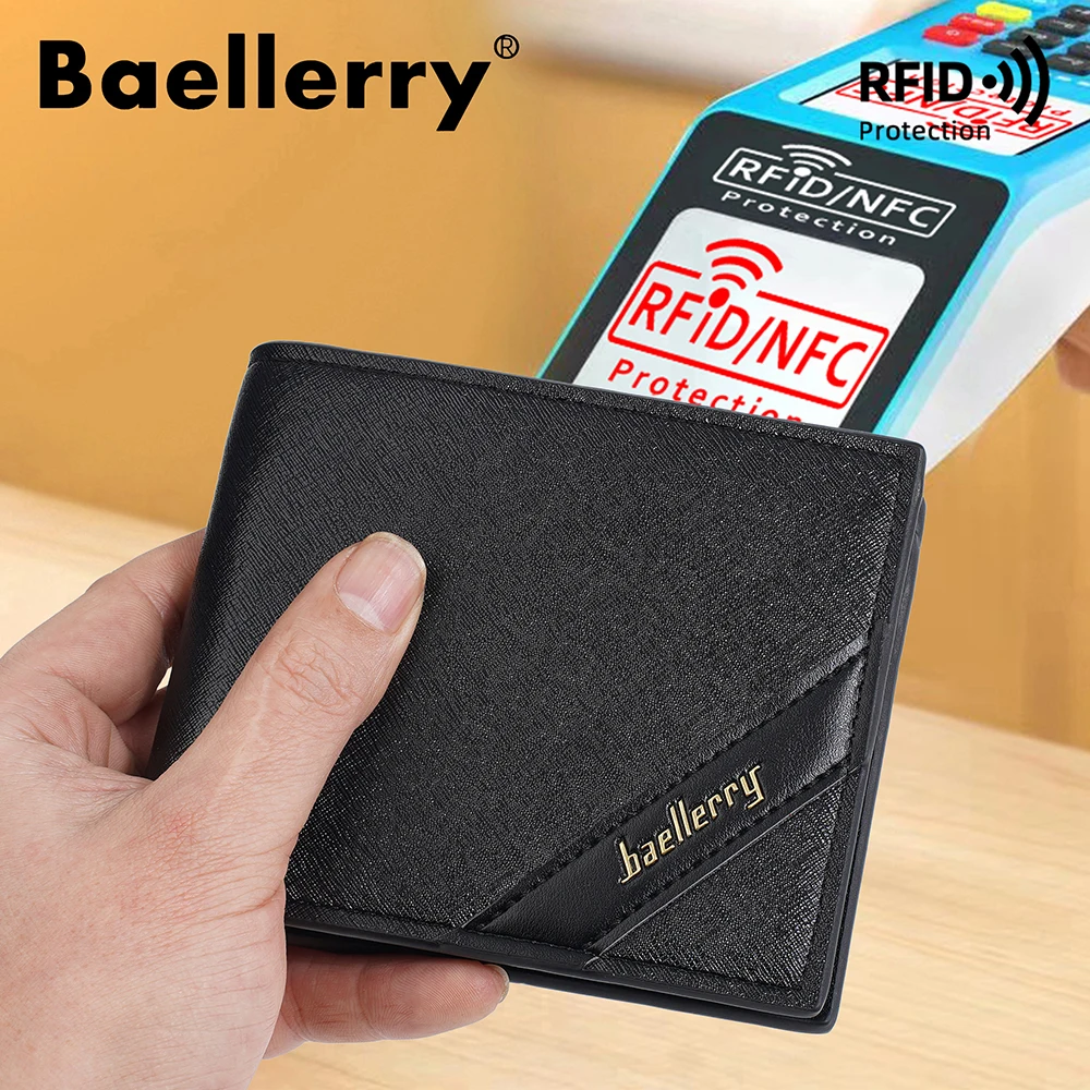 Baellerry Men's RFID Blocking Wallet Short Bifold, Premium Anti-Skimming Leather Card Holder with Zippered Coin Pocket, Secure M