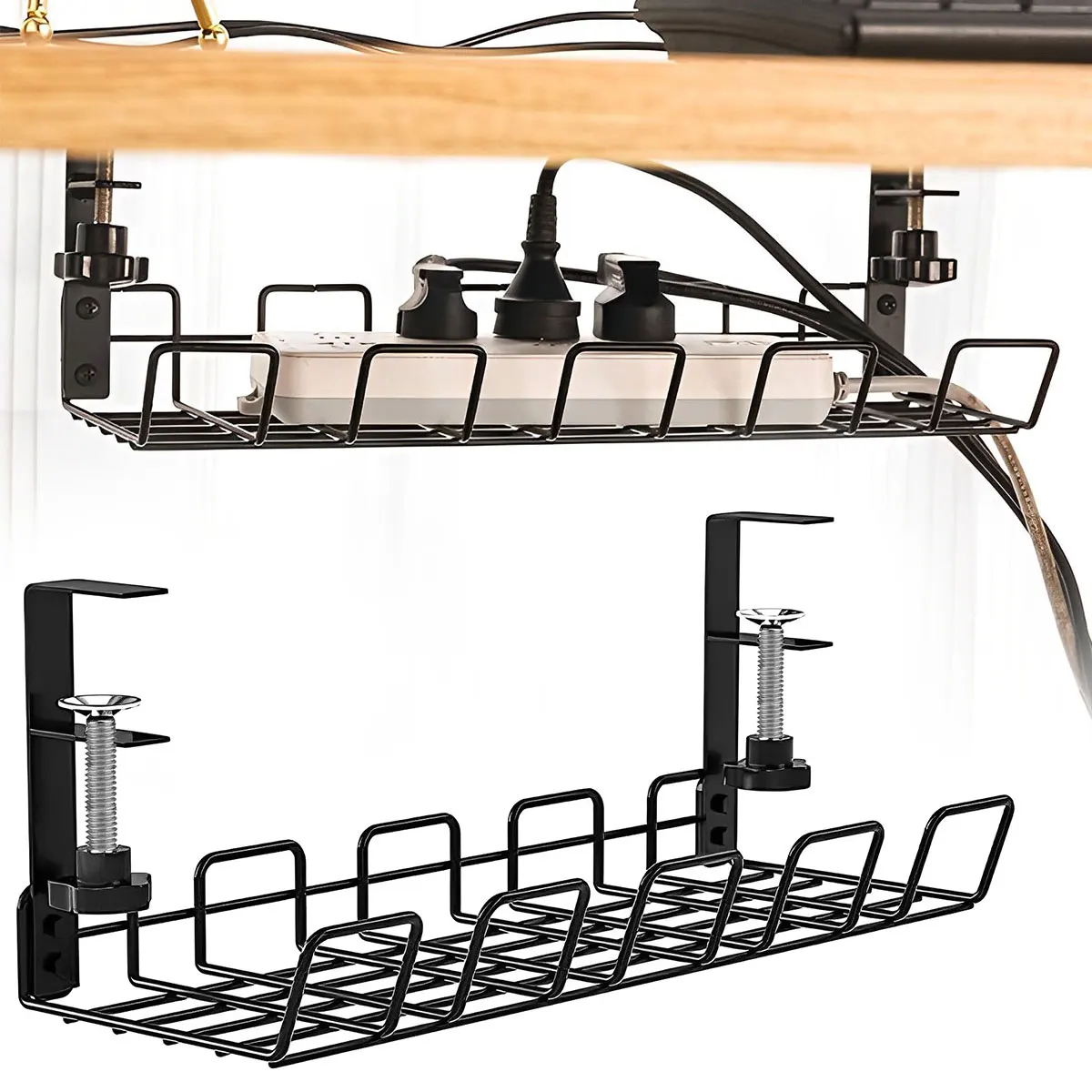 

2Pcs Wire Basket Shelf Under Table Storage Rack Desk Cable Under Management Tray Cord Organizer Rack Wire Cable Shelf Basket