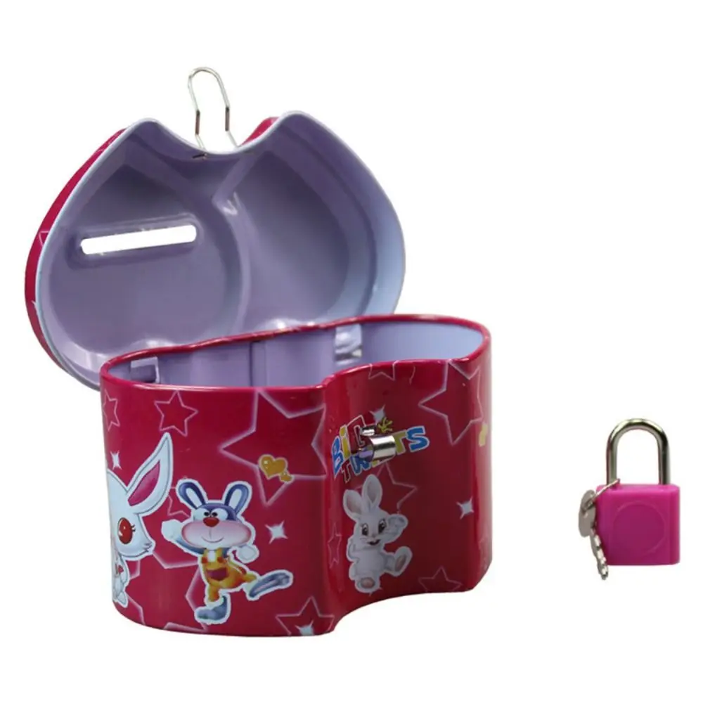 With Lock and Key Tinplate Piggy Bank Cartoon Print Design Cute Coin Savings Box High Capacity Iron Art Kids Storage Jar piggy bank,wooden piggy bank,coin bank,wooden money box