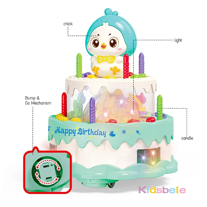 전기 생일 케이크 장난감, 조명 및 음악 포함, 용 회전 바퀴 장난감, 귀여운 시뮬레이션 걷는 케이크 장난감, 완벽한 선물