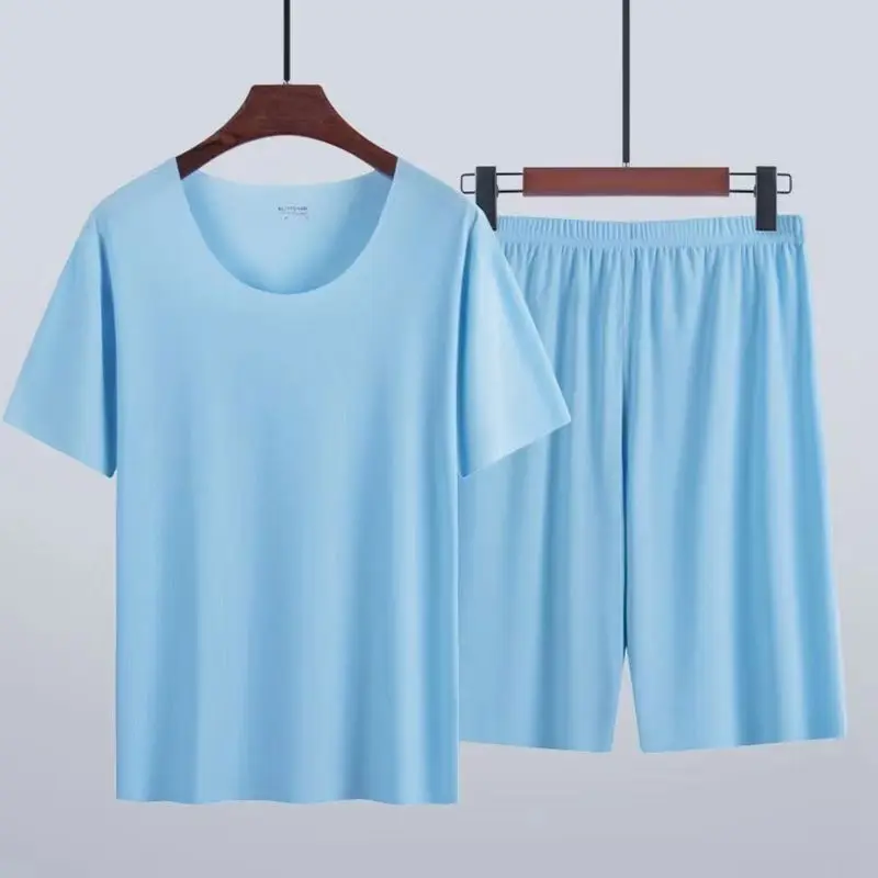 2pcs/Set Men's Pajamas Homewear Short-Sleeved T-Shirt Men's Sports And Leisure Loose Shorts Short-Sleeved Suit Large Size 4x Boy