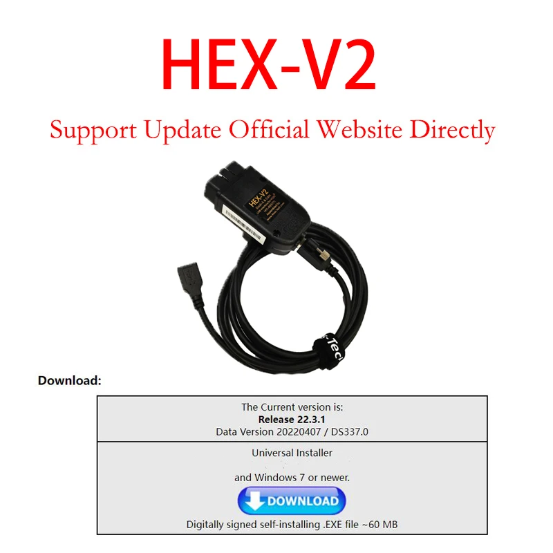 V22.3 HEX V2 5053 Online Update Via Offcial Web FOR VW AU-DI Sk0da Se-at Car HEX V2 Multi-language OBD2 Diagnostic Cable automotive battery charger
