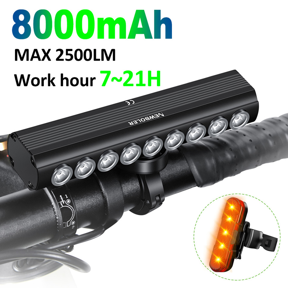NEWBOLER 8000mAh Bicycle Light Front 2000LM Bike Light USB Type-C Charging MTB Road Cycling Lamp Bicycle Accessories