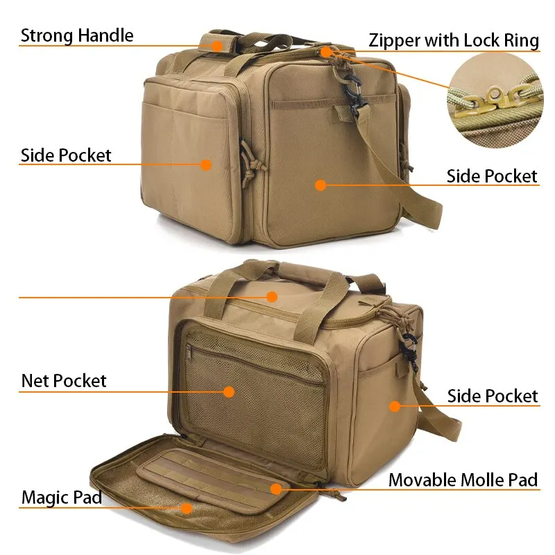 Gun Range Storage Bag Molle System Outdoor Hunting Accessory Nylon Gun Tactical Case Bags Pistol Tool Shoulder Pack Sniper Black 4