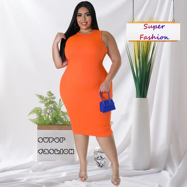 WSFEC L-4XL Plus Size Women Clothing Casual Dresses Solid Rib Sleeveless  Bodycon Sexy Spring Summer Midi Dress Female Outfits - AliExpress