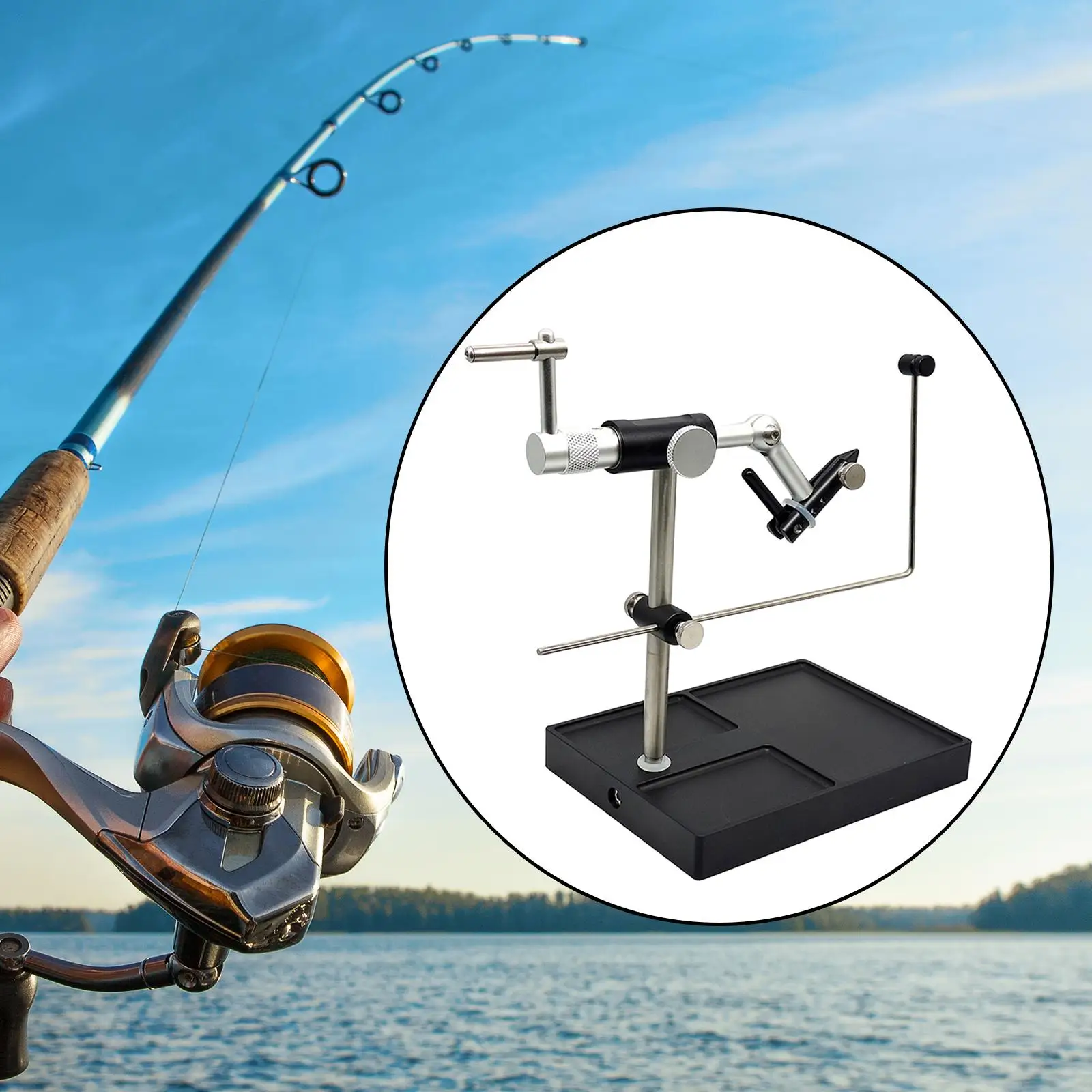 Fly Tying Vise and Pedestal Bobbin Threader Portable Practical, Rotating Fishing Tying Tool Lure Making