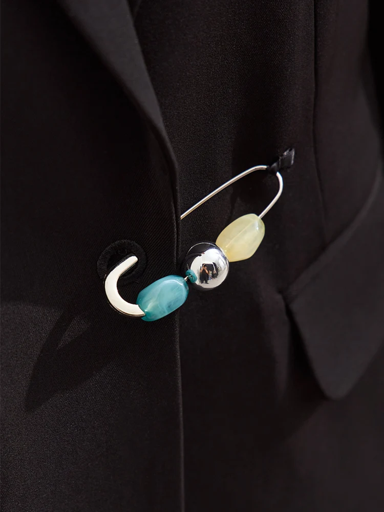 Amii Minimalism Blazers For Women 2024 Summer New Commuter Notched With Button Pin Basics Mid-length Loose Female Coat 12441328