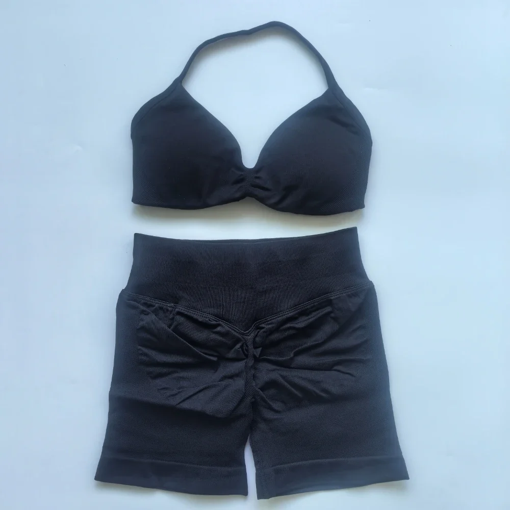 Impact Gym Set Women Strappy Yoga Bra High Waist Workout Scrunch Shorts Sports Suit Fitness Clothes Seamless Yoga Set 2 Piece 4