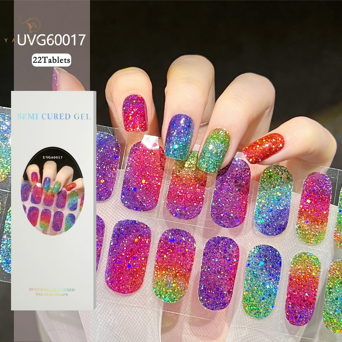 16/20/22Tips Red Snowflakes Semi-cured Gel Nail Sticker UV Lamp Needed Long Lasting Half Roasted Tips for Nails