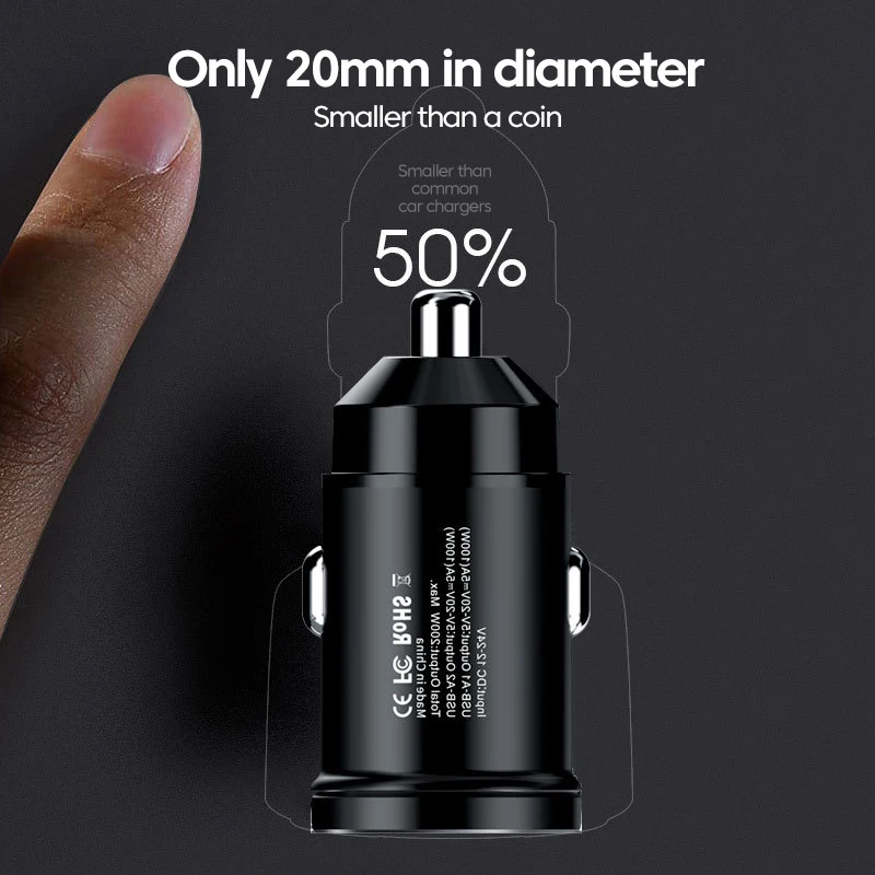 Elough Mini Car Charger 200W Fast Charging Dual USB Type C For iPhone 13 12 Xiaomi