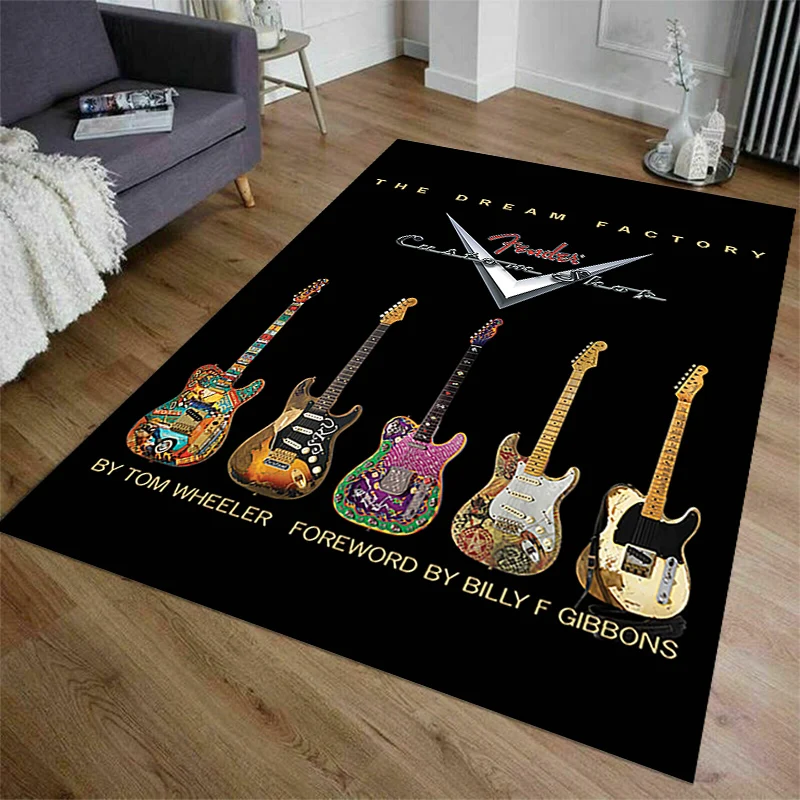 Fender Guitar Printed Music Flannel Area Rug Printed Mat Floor Carpet Living Roo 