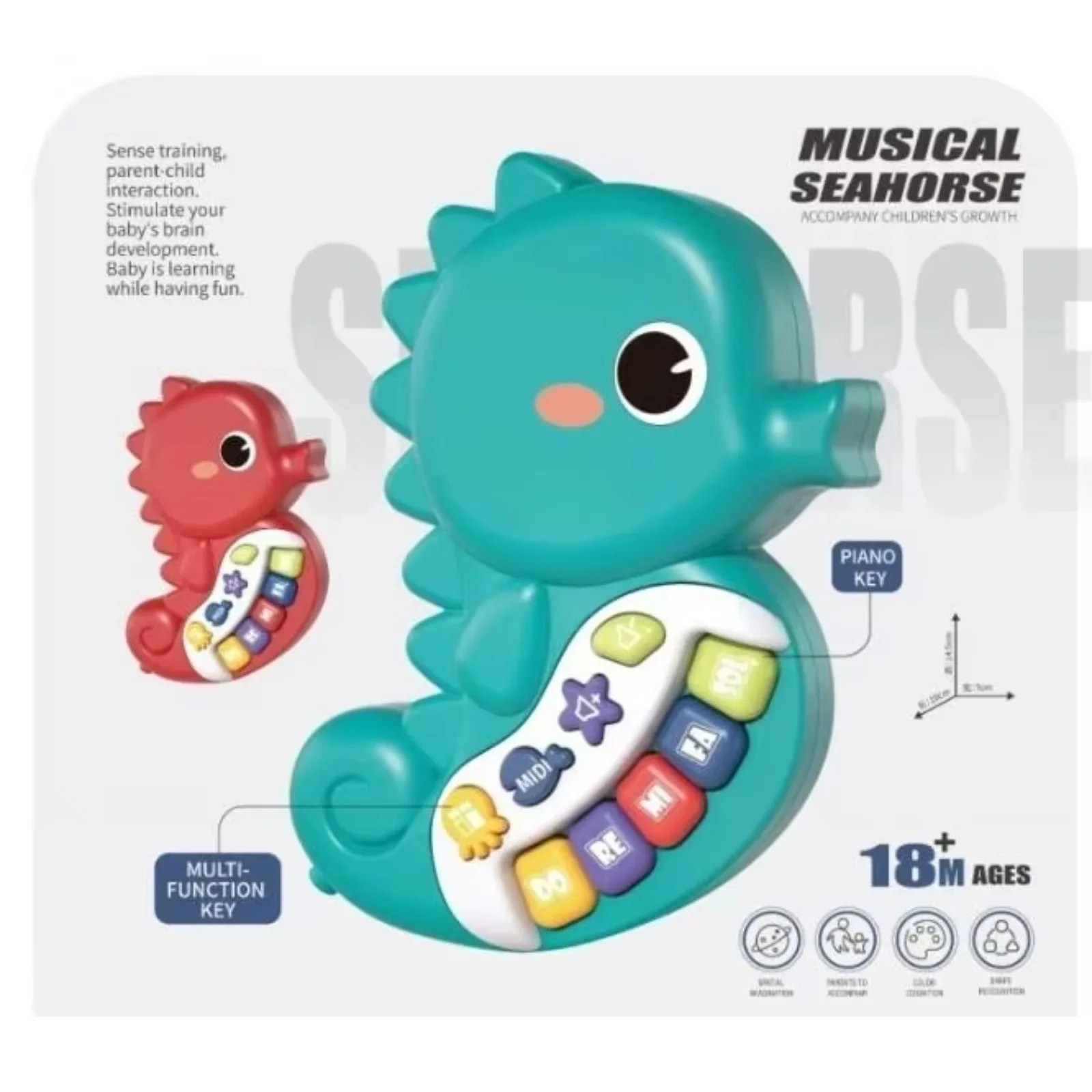 Baby Piano Toy 6 to 12 Months Light Up Seahorses Piano Learning Songs, Sound Effects, Easy to Grasp and Handle, for Babies