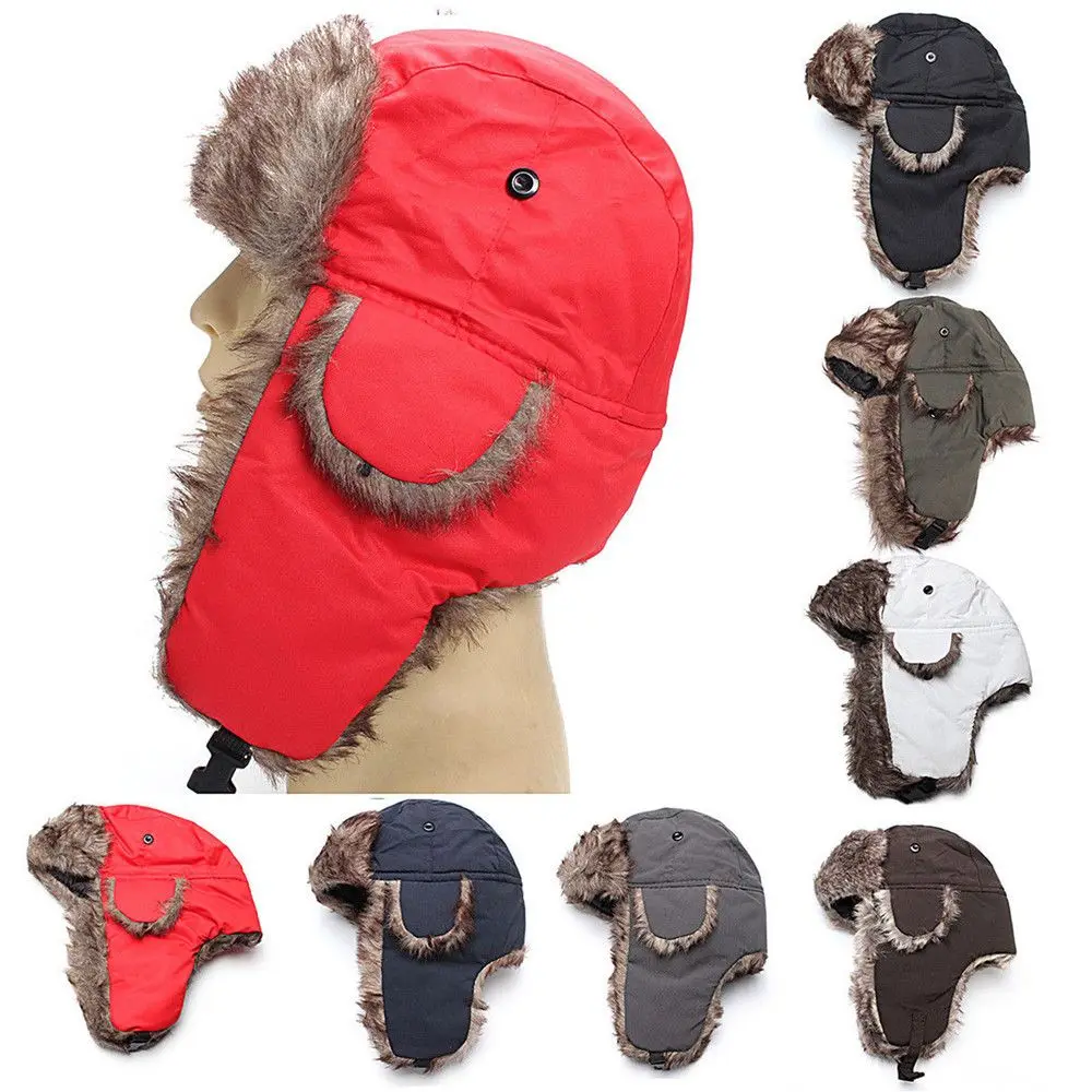 Warm Winter Fur Earflap Ski Hat Men Women Trapper Hats Russian Ushanka Hat