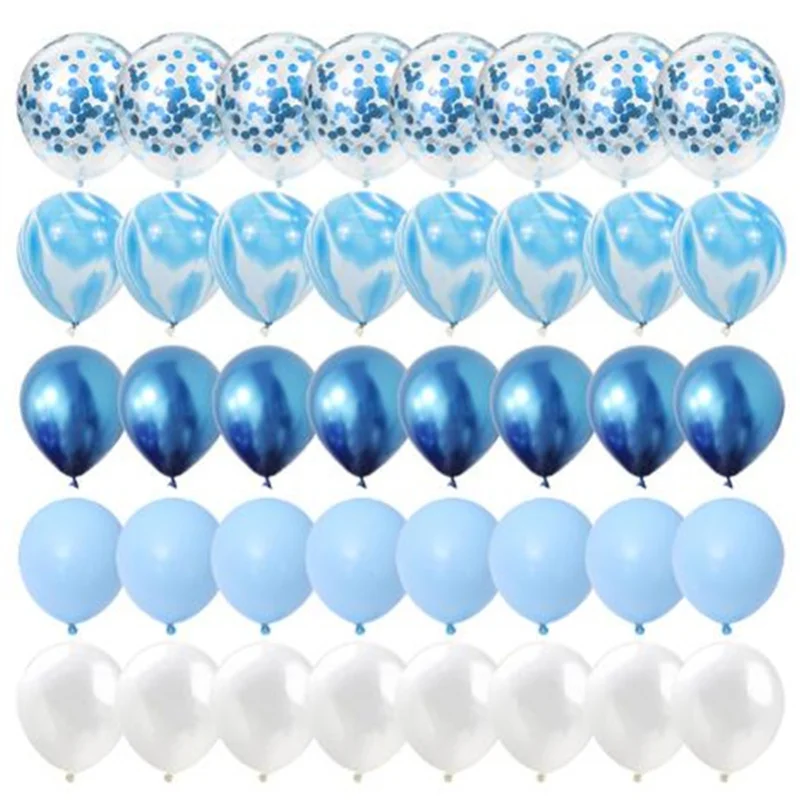 

40Pcs Blue Balloons Set Agate Marble Metallic Confetti Balloon for Kids Birthday Party Baby Shower Graduation Decoration Wedding