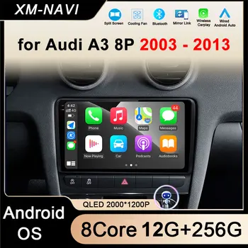 Autoradio Android 15 Carplay Auto Lettore multimediale di navigazione GPS per Audi A3 8P 2003 - 2013 Unità principale video Stereo 4G 2din