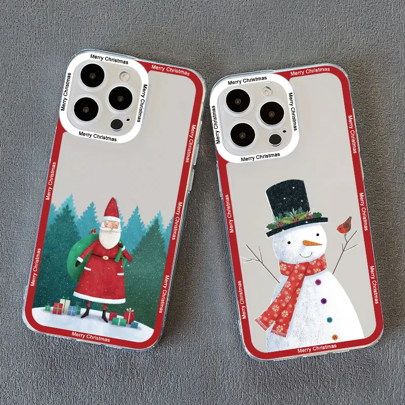 Luxury Cartoon Christmas Clear Phone Case - Simple Santa Transparent Design