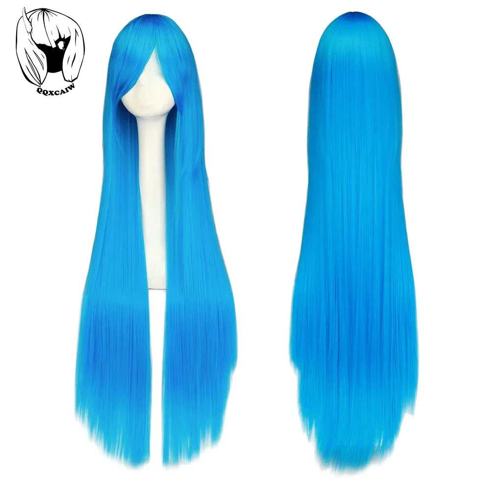 QQXCAIW Cosplay100cm Long Blue Synthetic Hair Wigs