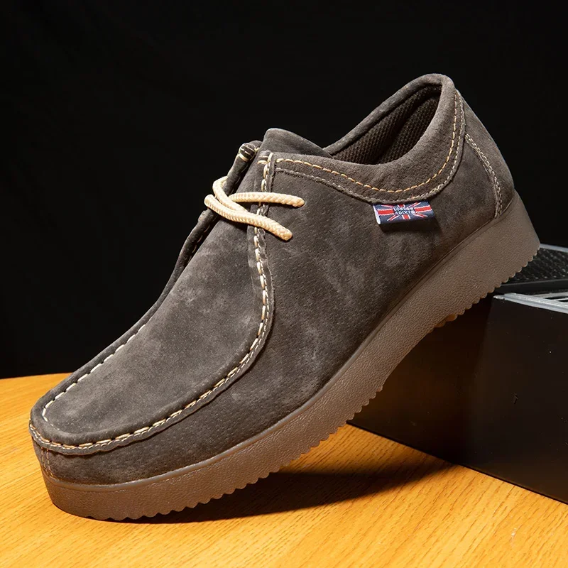 Mens Casual Suede Leather Walking Sport Shoes Lace-up Outdoor Antiskid Sneakers Business leather shoes anti slip shoes