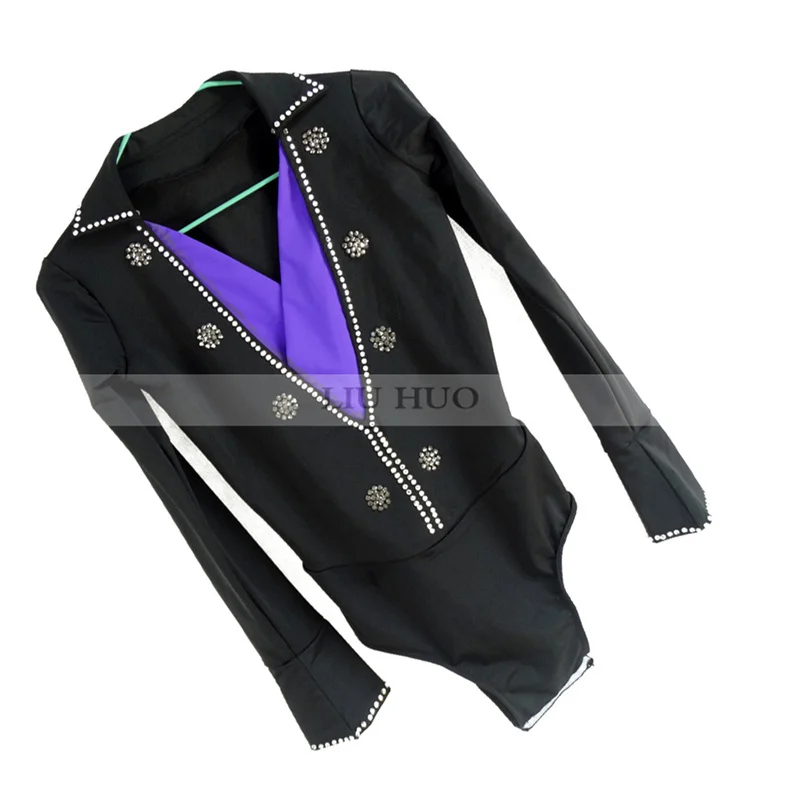 LIUHUO Figure Skating Top Men's Boys' Ice Top Black Spandex Stretchy Skating Costume Wear Long Sleeves Dance Teens Adult Ballet