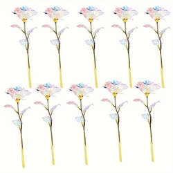 Valentine's Day Forever Love 24K Gold Foil Roses - Set of 10 Elegant Decorative Flowers (Colorful)