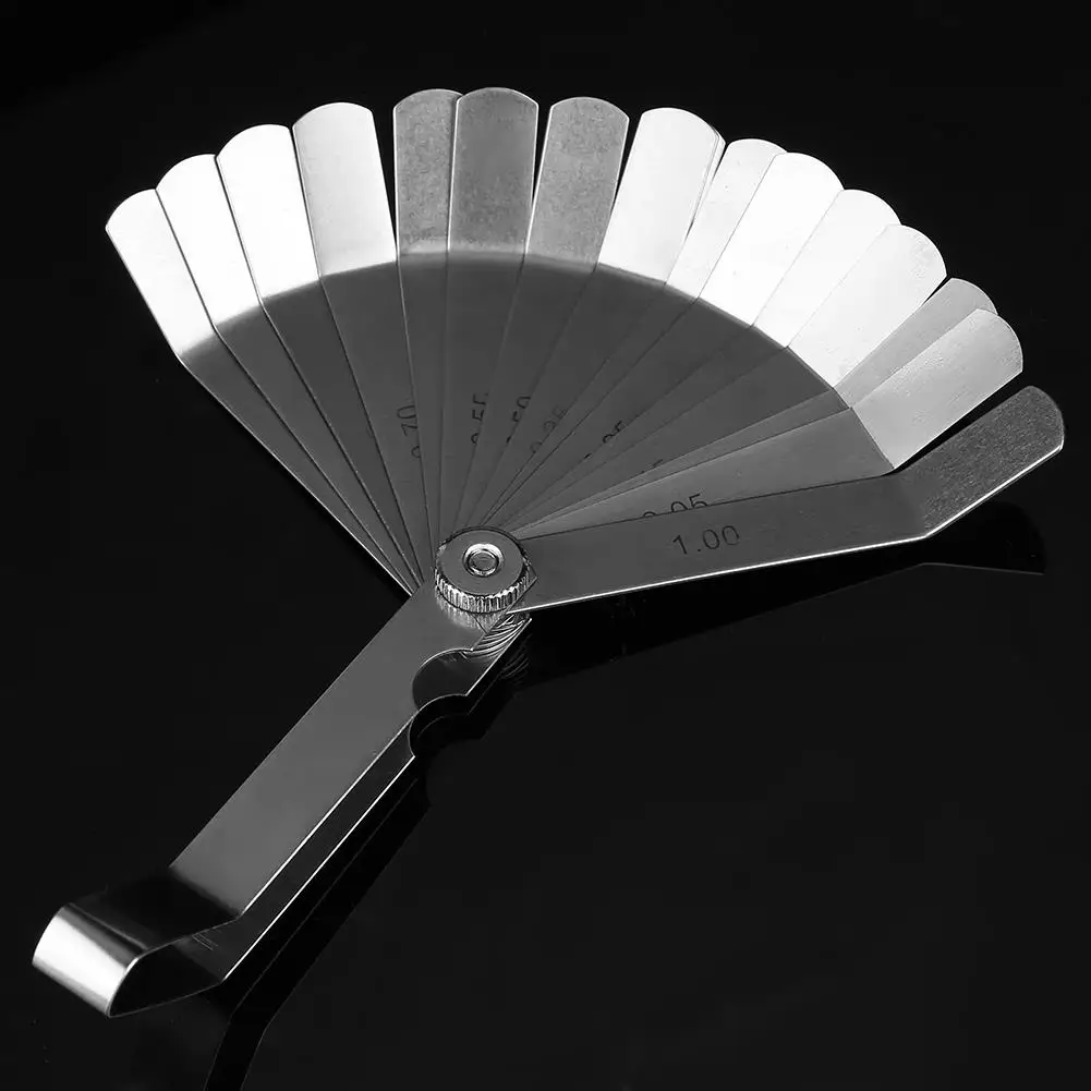 16-Blade Stainless Steel Feeler Gauge 0.05-1.00mm Thickness Curved Ruler for Welding Inspection Tool
