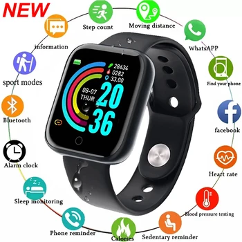 Y68 Smart Watch Uomo Donna Frequenza cardiaca Ossigeno Monitoraggio della pressione sanguigna Multi-Funzione Monitoraggio del sonno Smartwatch per Ios Android