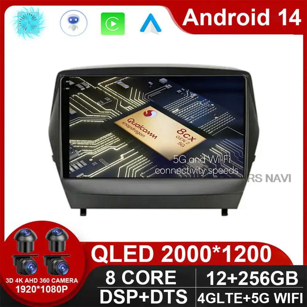 

9" 4G Carplay DSP 2din Android 14 Car Radio Multimedia Video Player Navigation GPS For Hyundai Tucson 2 LM IX35 2009 - 2015 DVD