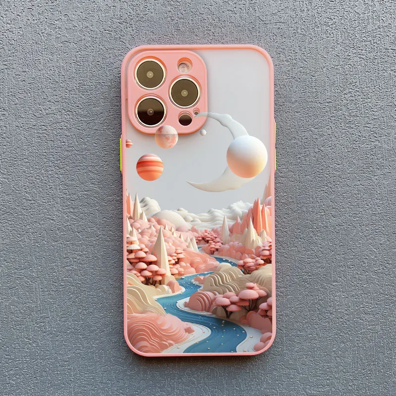 Creative Mountains Landscape Pink Shockproof Phone Case Cover