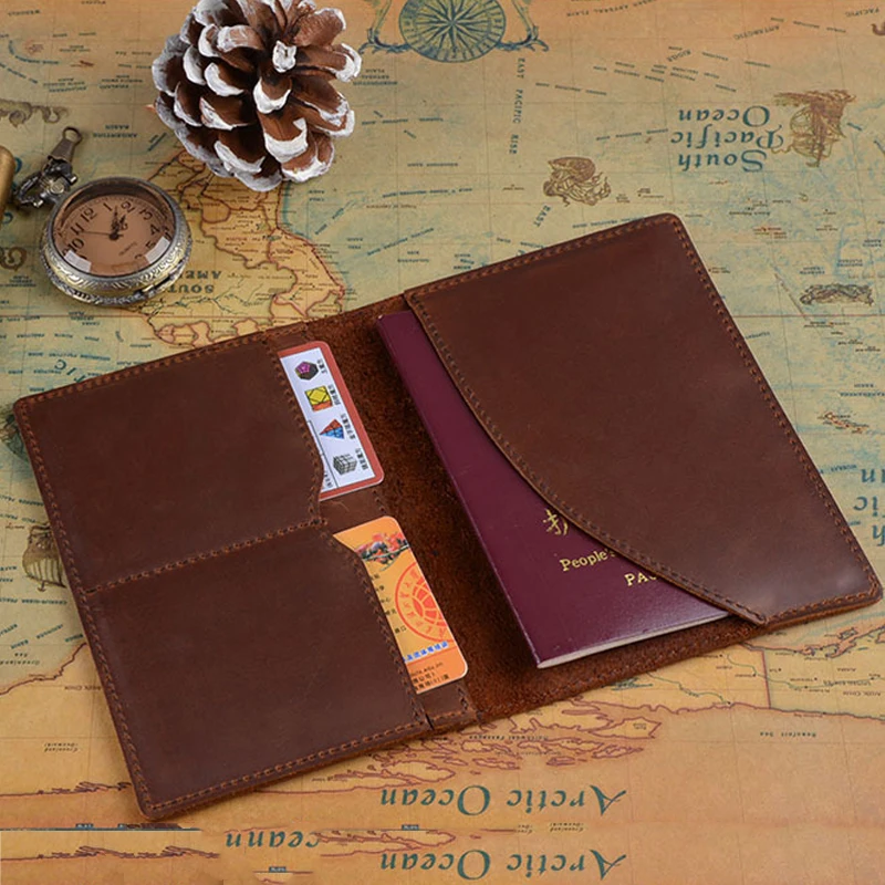 Genuine Leather Passport Wallet for Men & Women – Vintage Cowhide Travel Cover with RFID Blocking & Card Slots