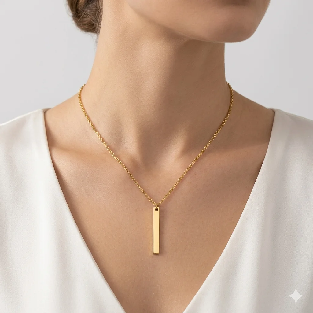 Hiraeva Edelstahl Vertikale Stab-Anhänger-Halskette für Damen, zierlicher minimalistischer horizontaler Stab-Choker-Schmuck