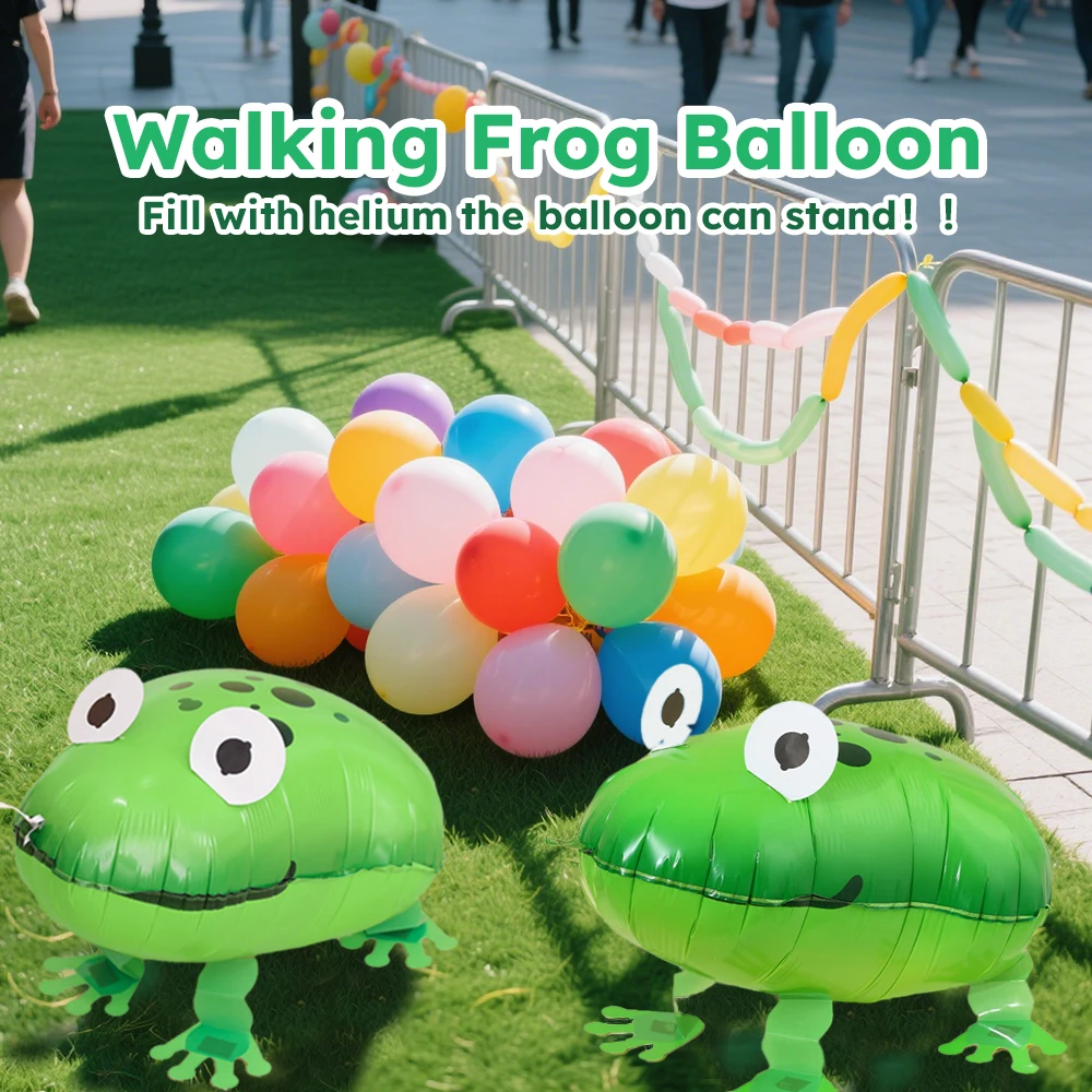 2er-Set Laufende Froschballons, Aluminiumfolien-Tier-Luftballons mit Seilen, Bauernhof-Haustier-Themen-Party-Dekorationen und Geschenke