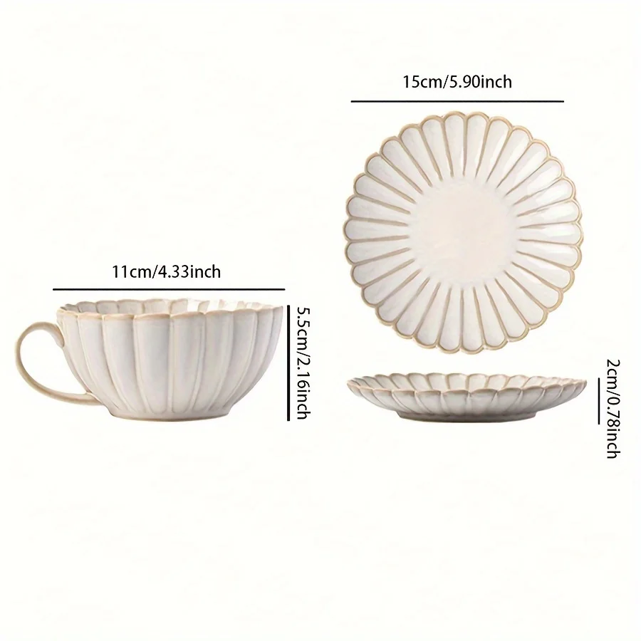 Vintage Ceramic Coffee Mug and Saucer Plate Tea Cup Set Drinking Cups for Breakfast Afternoon Tea Drinkware Gifts 1set 230ml