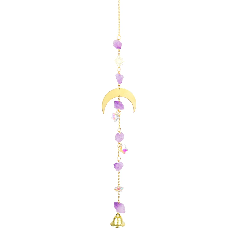 Home Garden Car Hanging Decor Craft Gifts Hexagon Rainbow Eye Hanging Pendant Prism Natural Stone Garden Wind Chime
