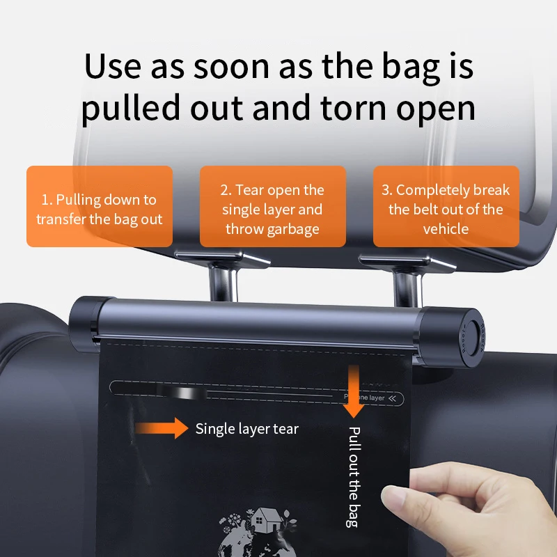 Car Storage Bag Car Phone Holder Car Trash Can Metal Roller Auto Organizer with Phone Holder Dump Pockets Interior