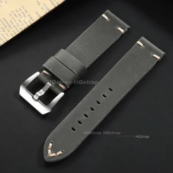 Vintage Crazy Horse Leather Handmade Watch Band with Stitching Details - 22mm (Grey belt)