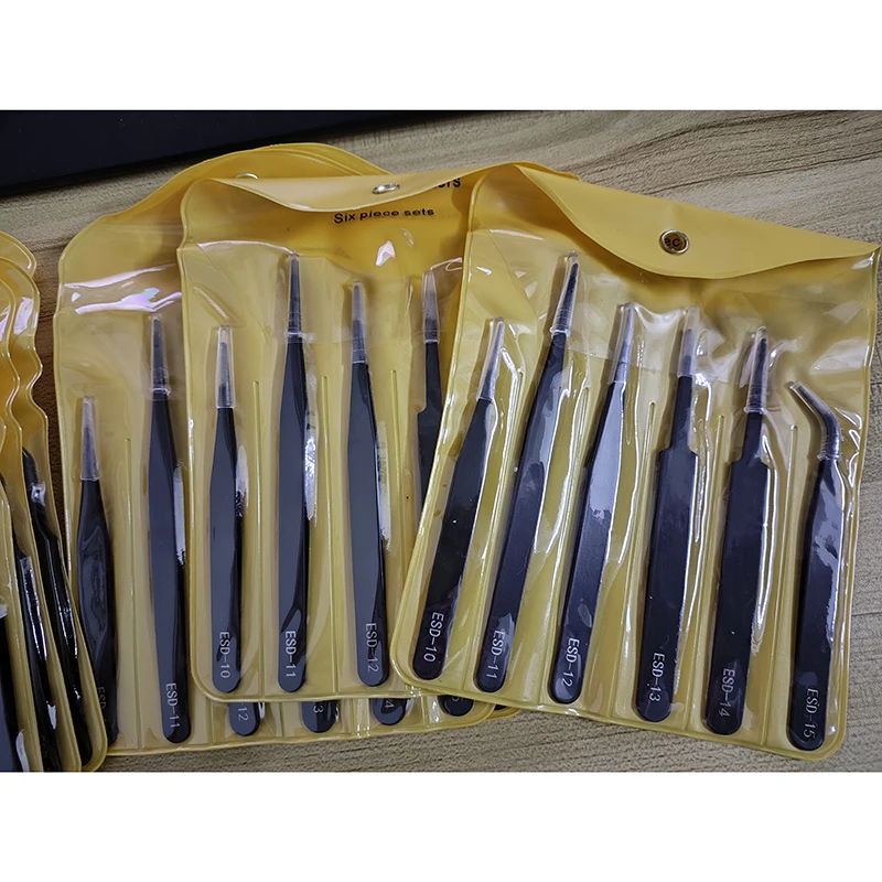 6pcs Anti-Static Stainless Steel Tweezers Precision Maintenance Industrial Repair Curved Working Model Making Hand Tool ESD-15