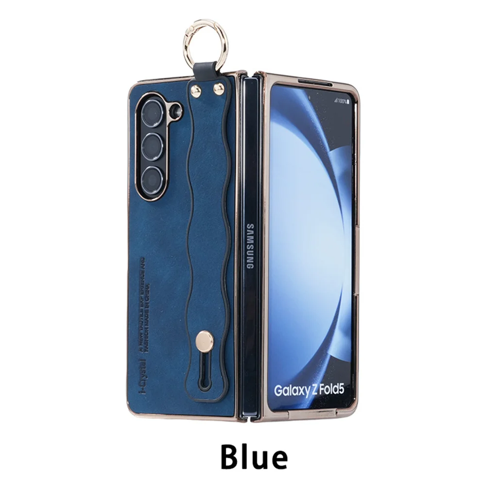 Fashion Wave Wristband Leather Folding Case with Ring Buckle Holder