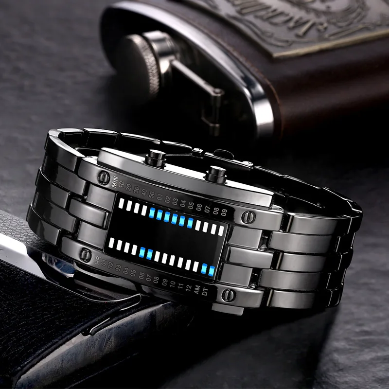 Men's Simple Design LED Digital Display Watch Hiking Boys Electronic Alloy Wristwatch Sport Decoration Accessory Birthday Gift