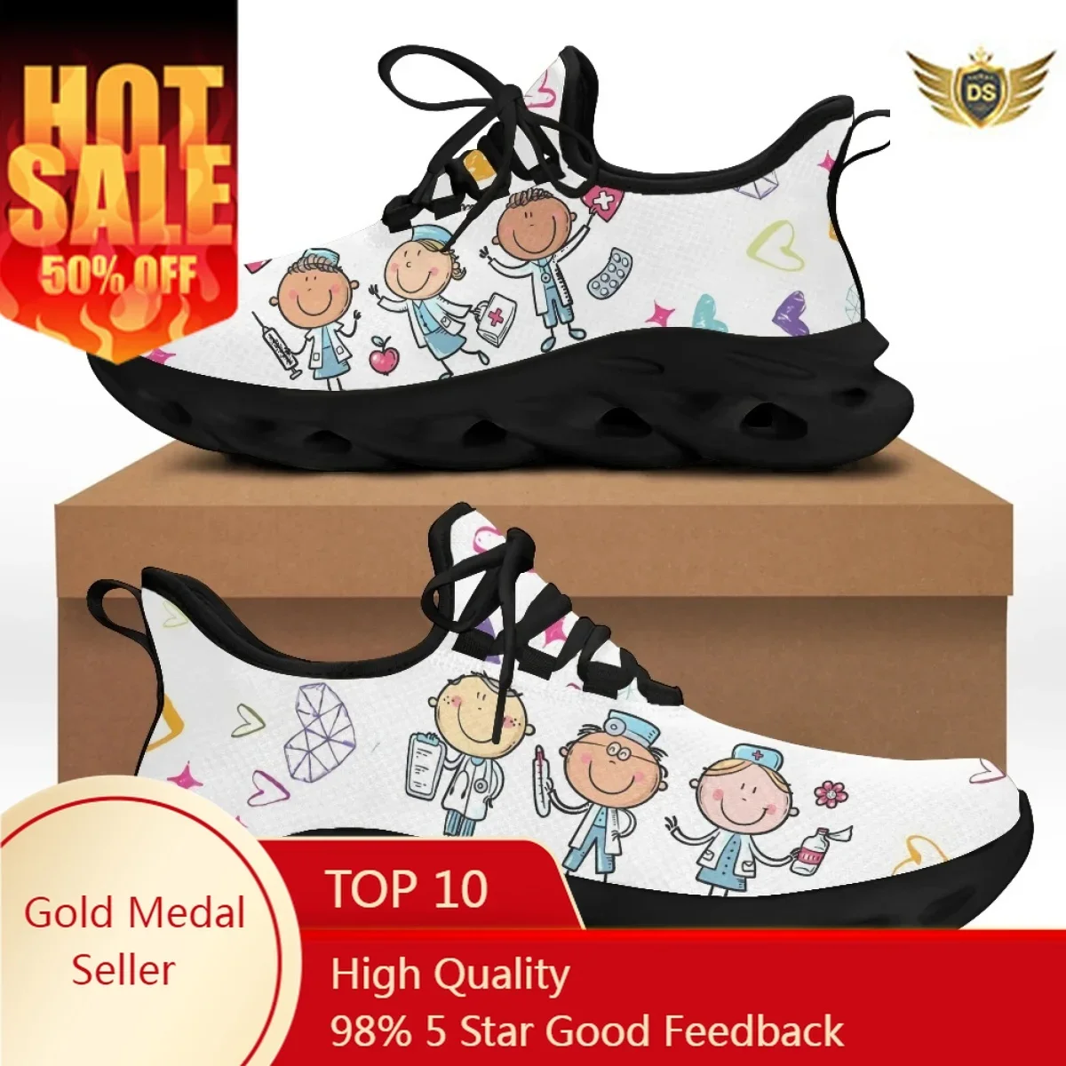 Brand Design Women Sneakers Shoes White Nursing Shoes Print Outdoor Casual Lace-up Flats Bottom Footwear Sneaker squarepants men sneakers anime shoes rubber leather zapatillas hombre women couples flats casual outdoor high top lace up shoes