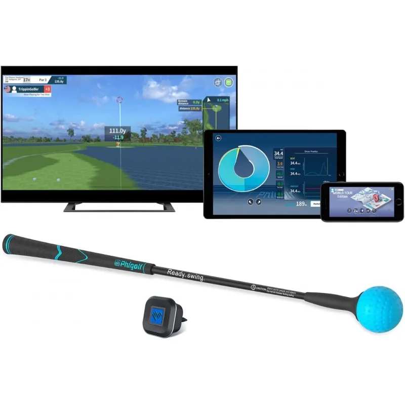 

PHIGOLF World Tour Edition - Home Golf Simulator, Access 38,000 Golf Courses Worldwide. Includes A Compact Weighted Swing Stick